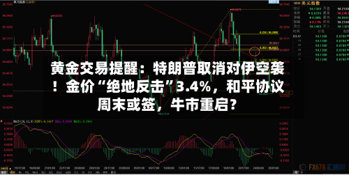 黄金交易提醒：特朗普取消对伊空袭！金价“绝地反击	”3.4%	，和平协议周末或签，牛市重启？-第2张图片