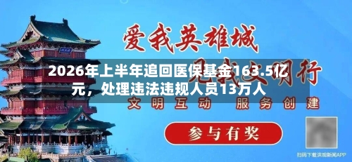 2026年上半年追回医保基金163.5亿元，处理违法违规人员13万人