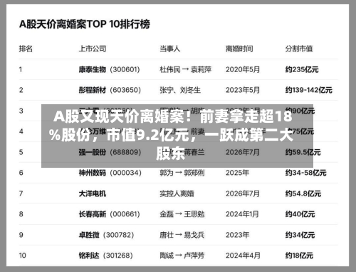 A股又现天价离婚案！前妻拿走超18%股份，市值9.2亿元，一跃成第二大股东-第3张图片