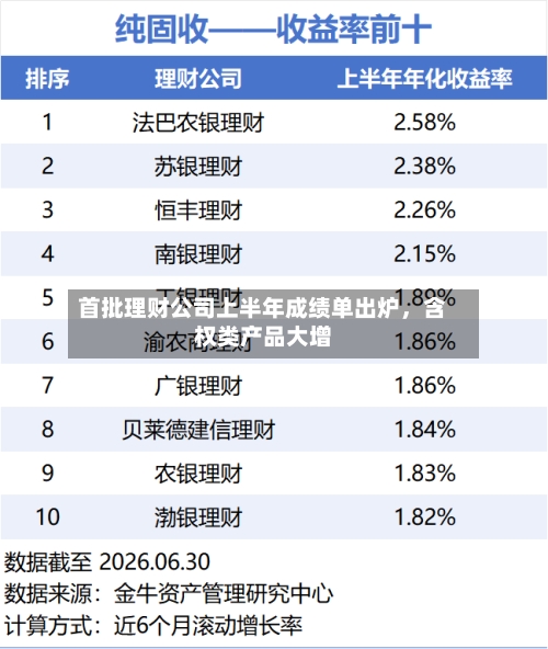 首批理财公司上半年成绩单出炉	，含权类产品大增-第2张图片