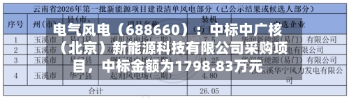 电气风电（688660）：中标中广核（北京）新能源科技有限公司采购项目，中标金额为1798.83万元-第2张图片