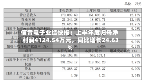信音电子业绩快报：上半年度归母净利润4124.54万元	，同比增长24.63%-第2张图片