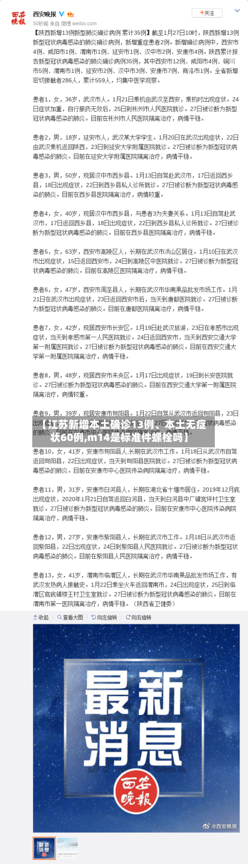 【江苏新增本土确诊13例	、本土无症状60例,m14是标准件螺栓吗】-第3张图片