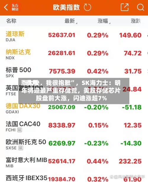 “费用涨太快，我很抱歉”，SK海力士：明年将迎最严重存储荒	，美股存储芯片股盘前大涨，闪迪涨超7%-第2张图片