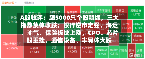 A股收评：超5000只个股飘绿，三大指数集体收跌；银行逆市走强	，海运、油气	、保险板块上涨，CPO、芯片股重挫，通信设备、半导体大跌-第2张图片