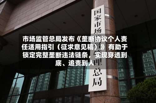 市场监管总局发布《垄断协议个人责任适用指引（征求意见稿）》 有助于锁定完整垄断违法链条，实现穿透到底、追责到人