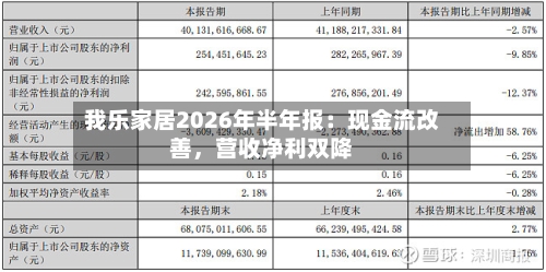 我乐家居2026年半年报：现金流改善，营收净利双降-第2张图片