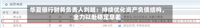 华夏银行财务负责人刘越：持续优化资产负债结构，全力以赴稳定息差-第2张图片
