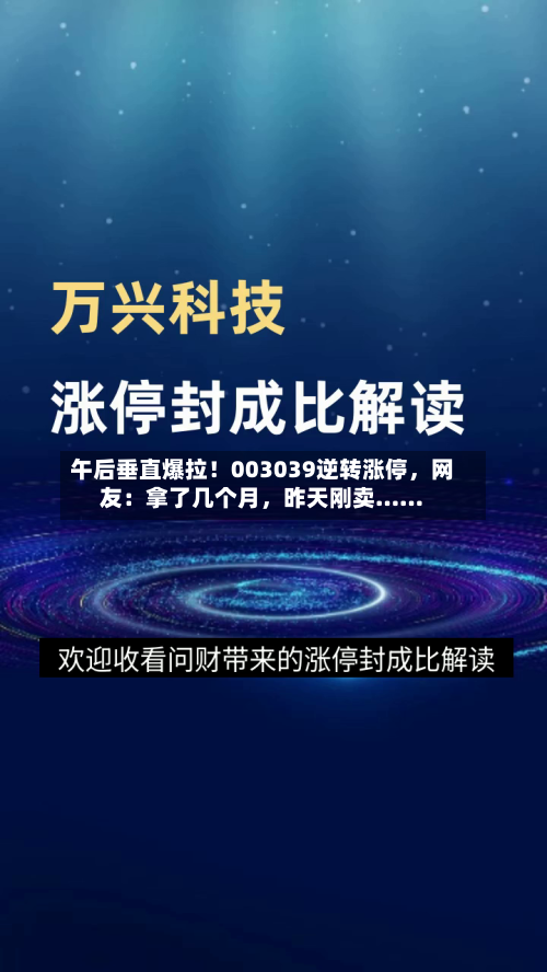 午后垂直爆拉！003039逆转涨停，网友：拿了几个月，昨天刚卖……-第3张图片