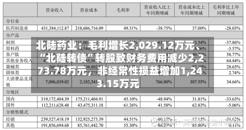 北陆药业：毛利增长2,029.12万元、“北陆转债”转股致财务费用减少2,273.78万元，非经常性损益增加1,243.15万元-第2张图片